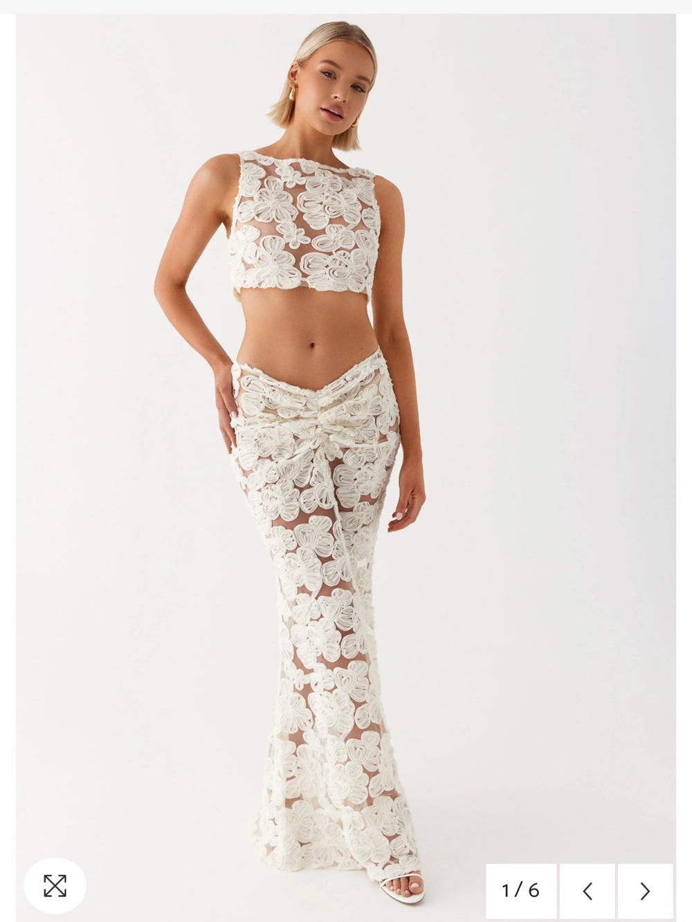 Peppermayo Fiorella - Lace Two-Piece Crop Top & Skirt Set - Ivory